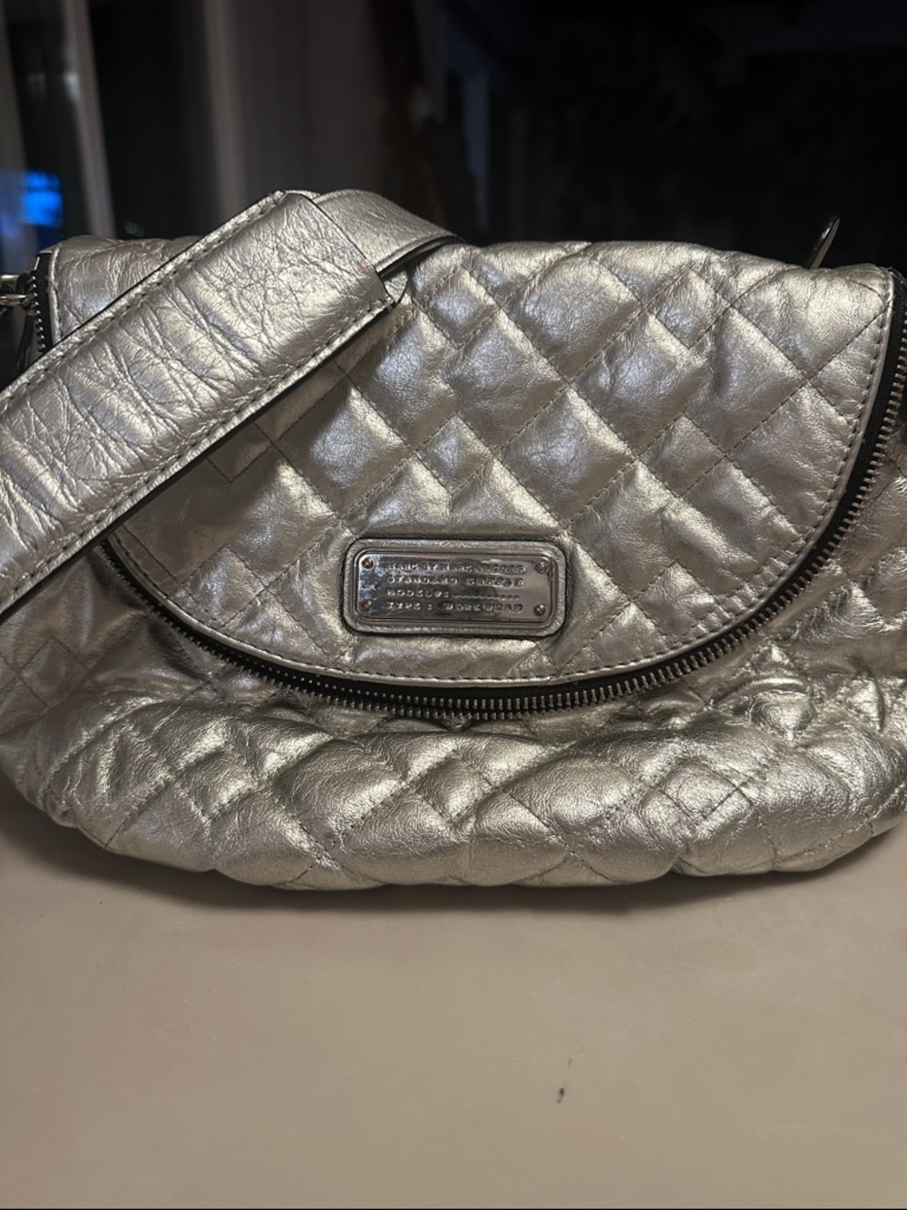 Marc Jacobs Quilted Metallic Shoulder Bag in Silver